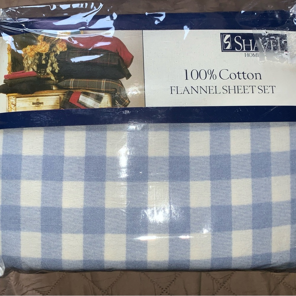 Brand NEW twin baby blue & off white large plaid buffalo check flannel sheet set